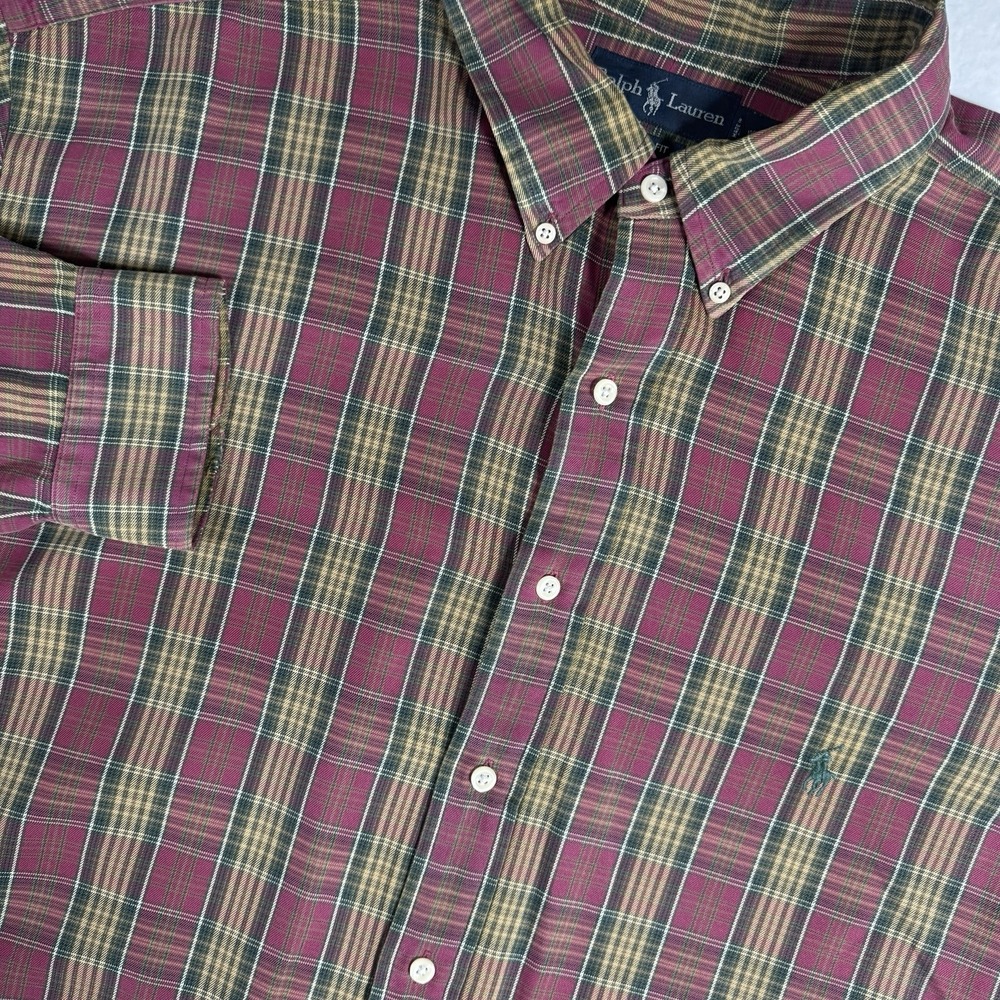 Polo Ralph Lauren Button Down Shirt 2XLT Red Green Plaid Brushed Cotton/Flannel